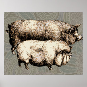 Pig Farm Country Antique Illustration Art Poster