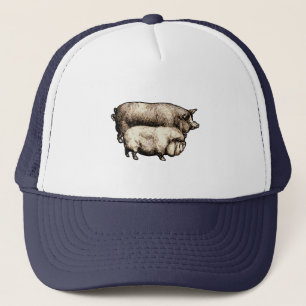 Pig Farm Country Antique Illustration Art Trucker Hat