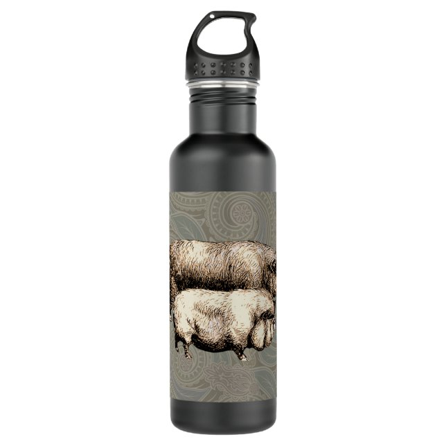 Pig Farm Country Antique Illustration Art Water Bottle (Front)
