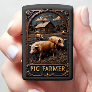 Pig Farmer Pigs Wooden Barn Cloudy Night Zippo Lighter