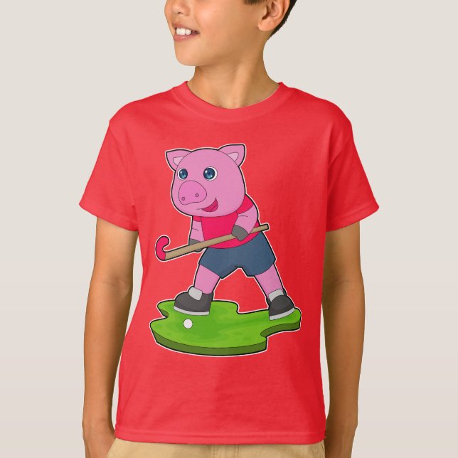 Pig Field hockey Hockey stick T-Shirt (Front)