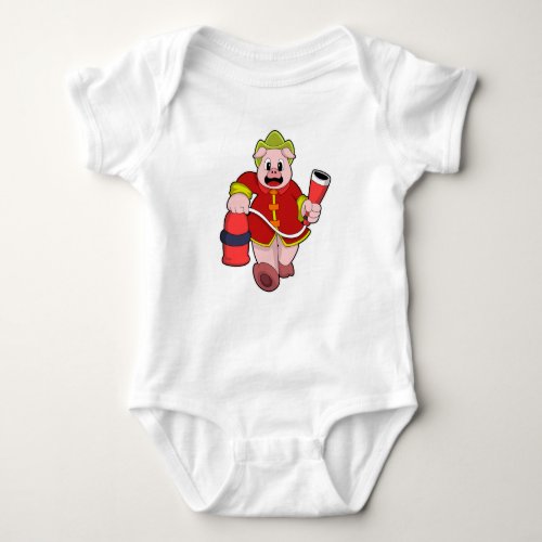 Pig Firefighter Fire extinguisher Baby Bodysuit