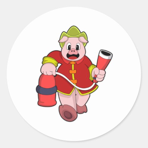 Pig Firefighter Fire extinguisher Classic Round Sticker