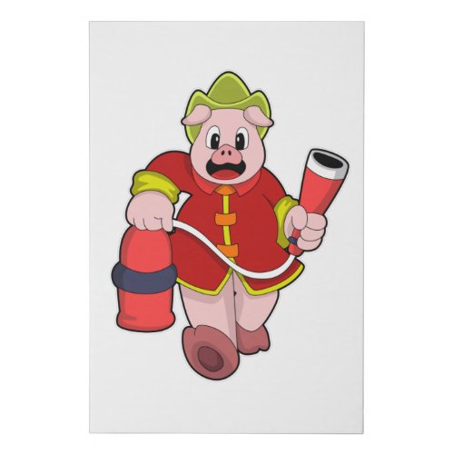 Pig Firefighter Fire extinguisher Faux Canvas Print