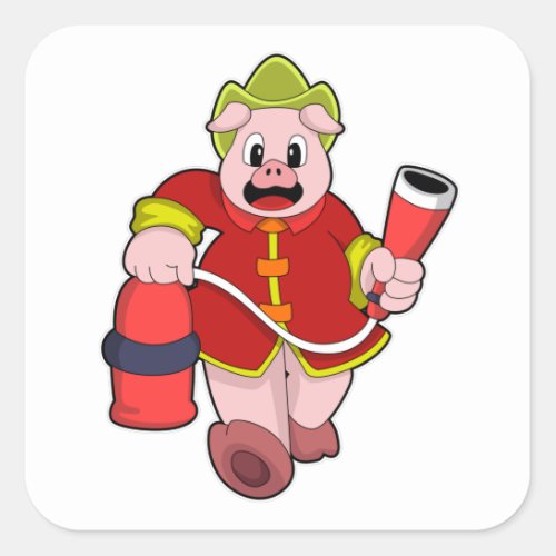 Pig Firefighter Fire extinguisher Square Sticker