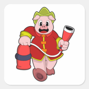 Pig Firefighter Fire extinguisher Square Sticker