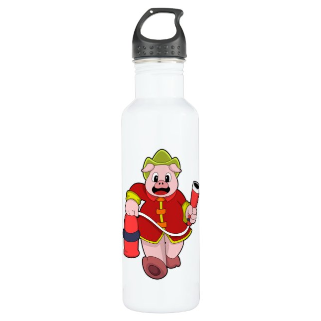 Pig Firefighter Fire extinguisher Stainless Steel Water Bottle (Front)