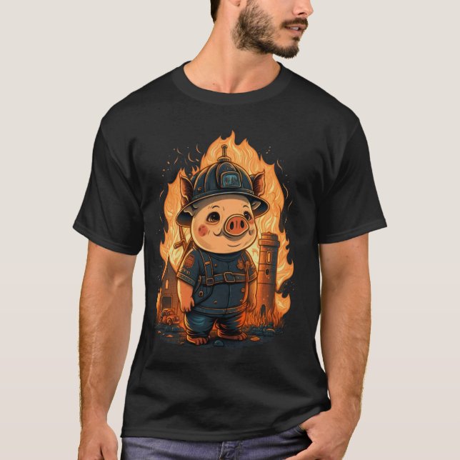 Pig Fireman on Firefighter Pig T-Shirt (Front)