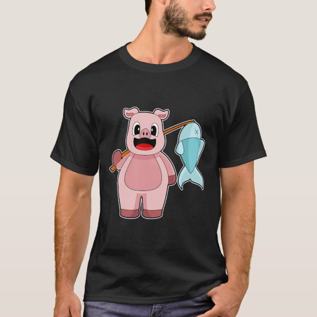 Pig Fisher Fishing rod Fishing T-Shirt (Front)