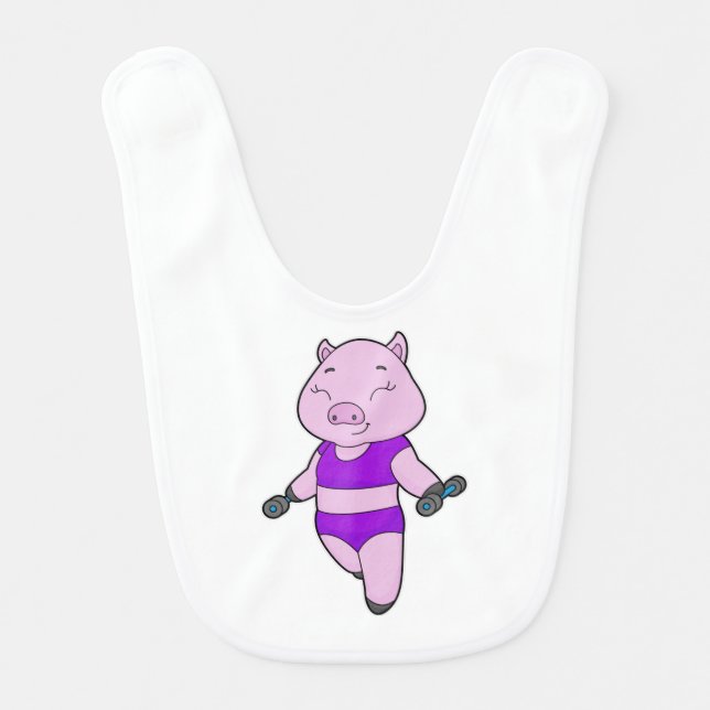 Pig Fitness Dumbbell Baby Bib (Front)