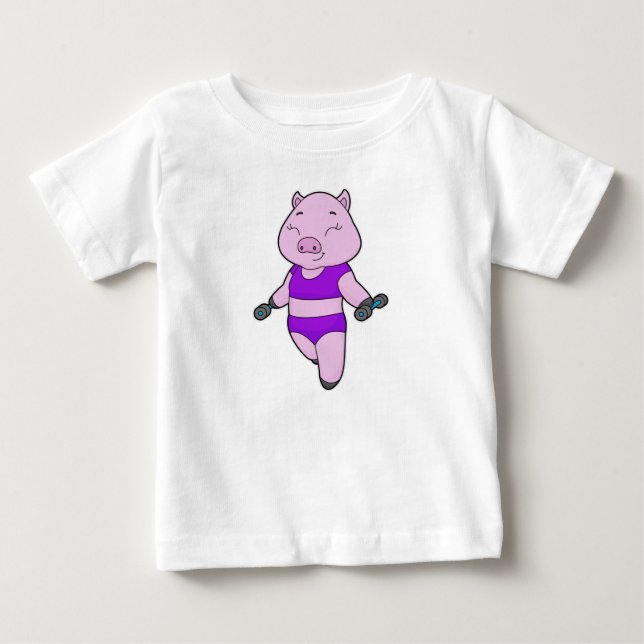 Pig Fitness Dumbbell Baby T-Shirt (Front)