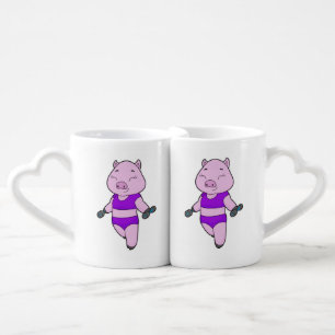 Pig Fitness Dumbbell Coffee Mug Set
