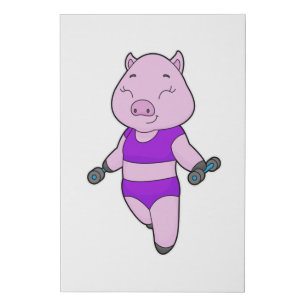 Pig Fitness Dumbbell Faux Canvas Print