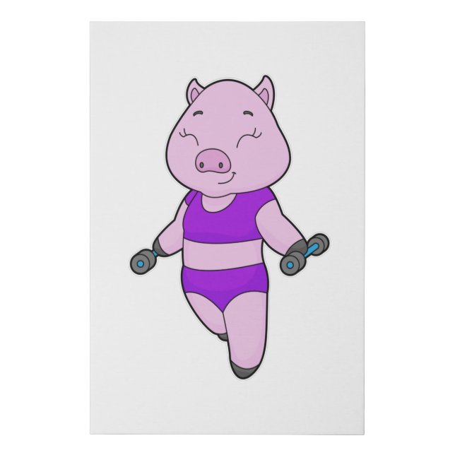 Pig Fitness Dumbbell Faux Canvas Print (Front)
