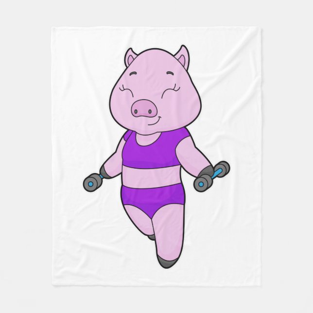 Pig Fitness Dumbbell Fleece Blanket (Front)