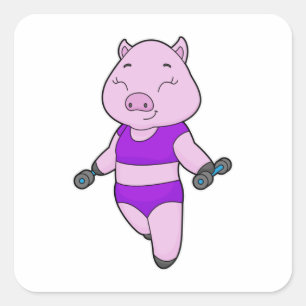 Pig Fitness Dumbbell Square Sticker