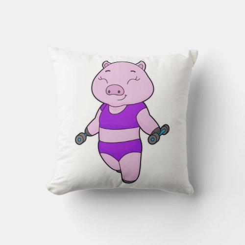 Pig Fitness Dumbbell Throw Pillow