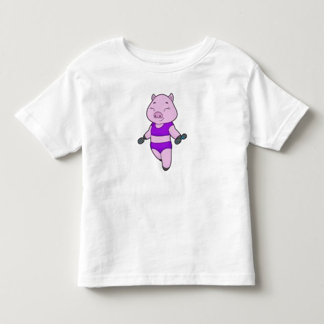 Pig Fitness Dumbbell Toddler T-shirt (Front)