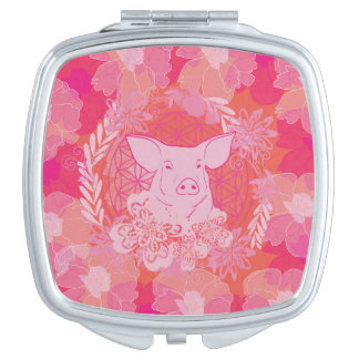 pig,flower of life, blue, mandala,zen,chakra,patt compact mirror