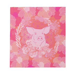 pig,flower of life, blue, mandala,zen,chakra,patt notepad