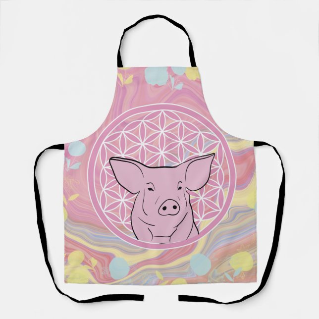 pig,flower of life, rose, mandala,zen,chakra, apron (Front)