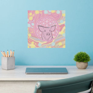 pig,flower of life, rose, mandala,zen,chakra, wall decal 