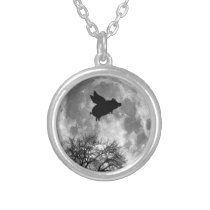 pig flying across the full moon necklace