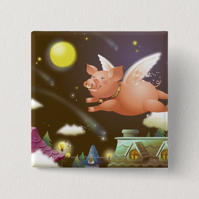 Pig flying in the sky button (Front)