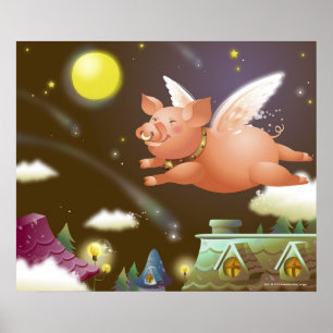 Pig flying in the sky poster