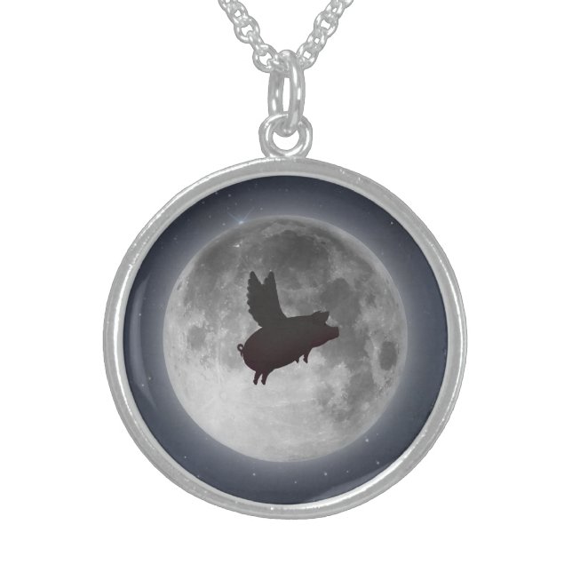 Pig flying past full moon necklace (Front)