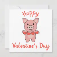 Pig For Valentine's Day Cute Animals With Hearts Holiday Card