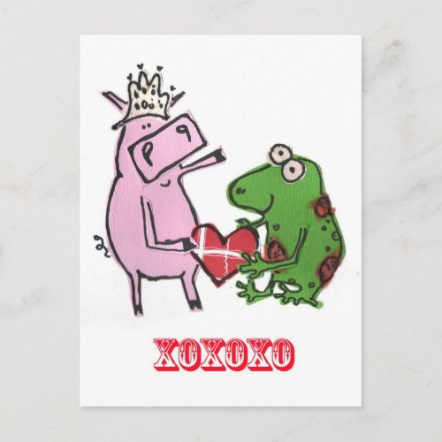 Pig  Frog in love valentine card