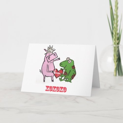 Pig  Frog in love valentine card