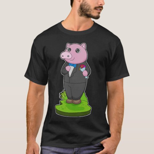 Pig Groom Jacket Wedding T_Shirt