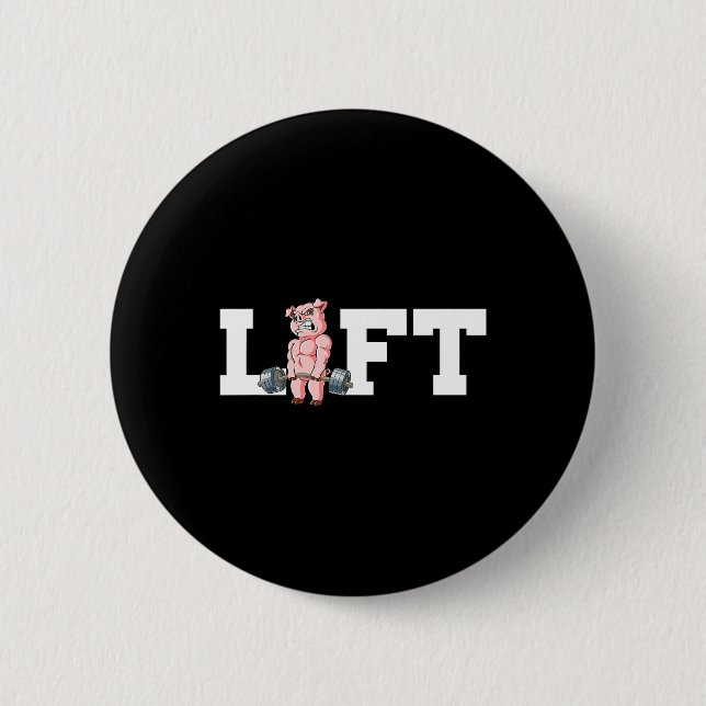 Pig Gym Weight Training Lift Deadlift  Button (Front)