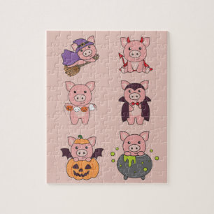 Pig Halloween Devil Pumpkin Vampire Costume Jigsaw Puzzle
