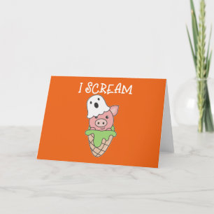 Pig Halloween Ghost I Scream Ice Cream Pun Holiday Card
