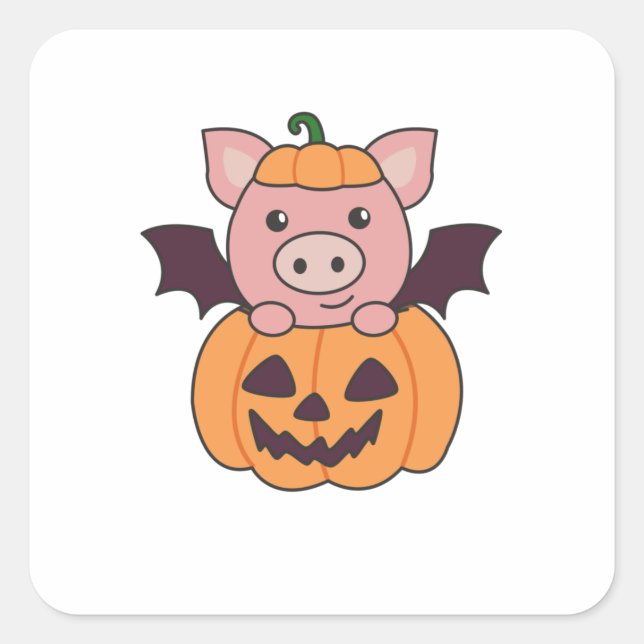 Pig Halloween Pumpkin Bat Costume Square Sticker (Front)