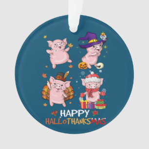 Pig Happy Hallothanksmas Halloween Thanksgiving Xm Ornament