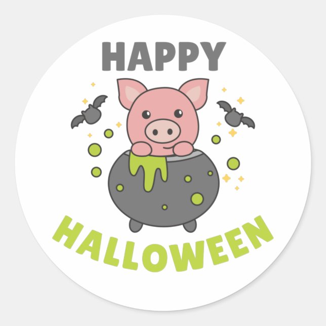 Pig Happy Halloween Cauldron Bat Classic Round Sti Classic Round Sticker (Front)