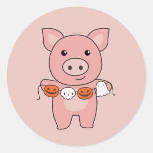 Pig Happy Halloween Pumpkin Bat Costume Classic Ro Round Sticker