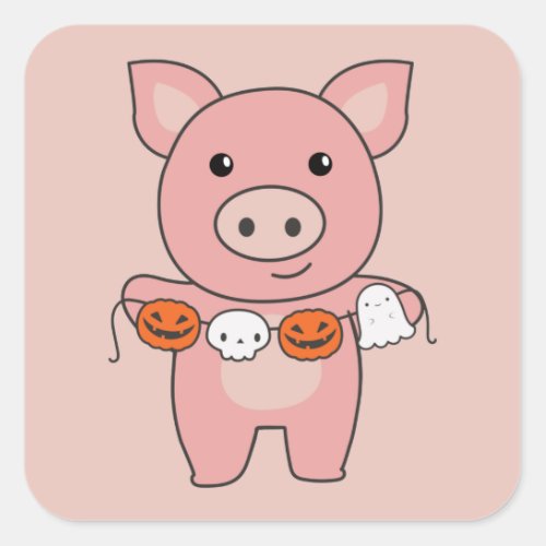 Pig Happy Halloween Pumpkin Bat Costume Square Sti Square Sticker