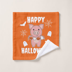 Pig Happy Halloween Pumpkin Bat Costume Wash Cloth