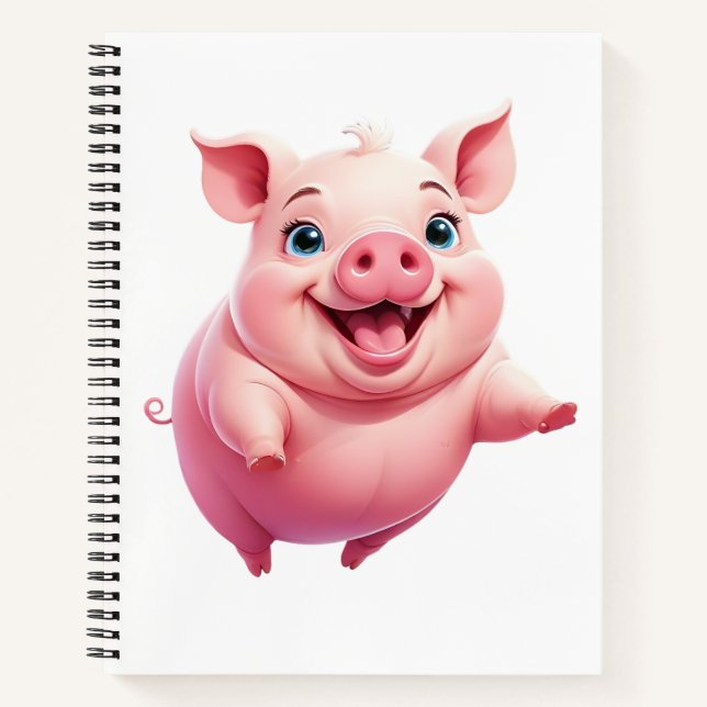 Pig Happy Playful Fun Jumping In The Air Joyful Notebook (Front)