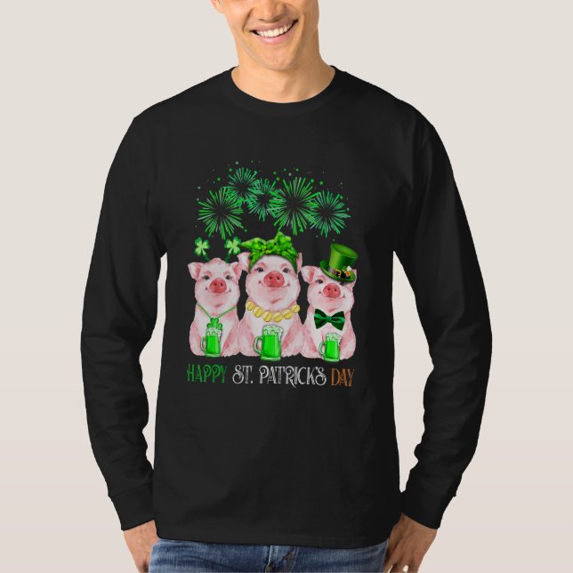 Pig Happy St Patricks Day Family Farmer Farming Lo T-Shirt (Front)