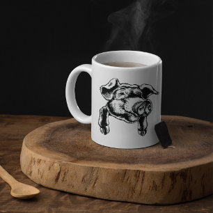 Pig Head Farm Animal Drawing in Black White Coffee Mug