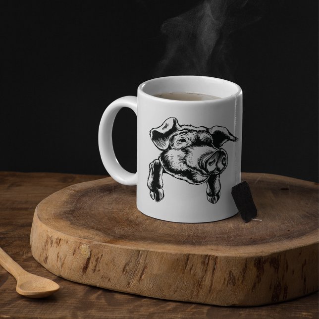 Pig Head Farm Animal Drawing in Black White Coffee Mug (Creator Uploaded)