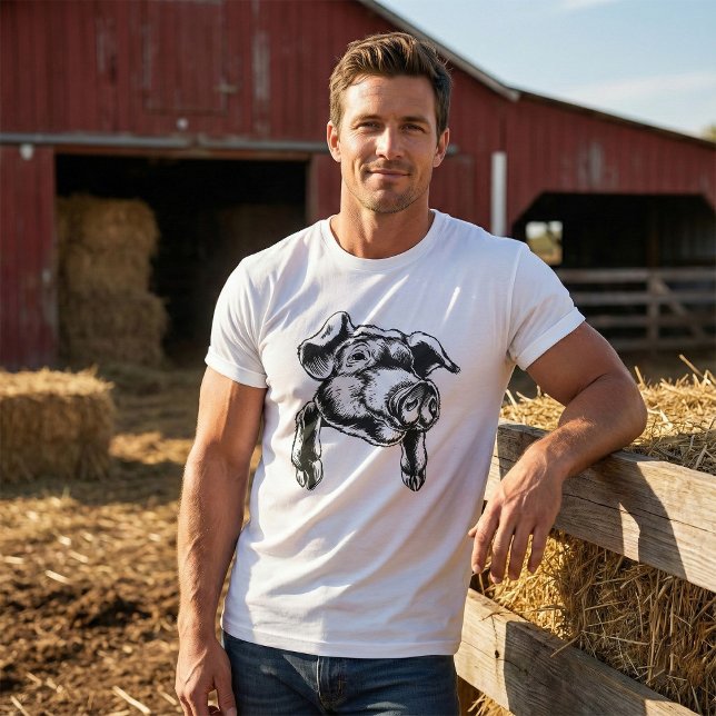 Pig Head Farm Animal Drawing in Black White T-Shirt (Creator Uploaded)
