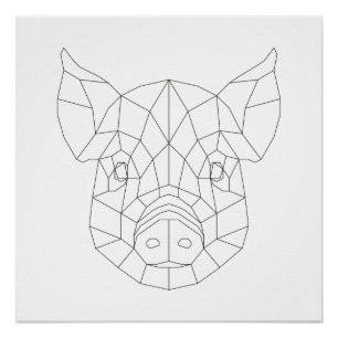 Pig Head Geometric Black & White Modern Art Print