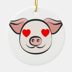 Pig Heart Emoji Ceramic Ornament